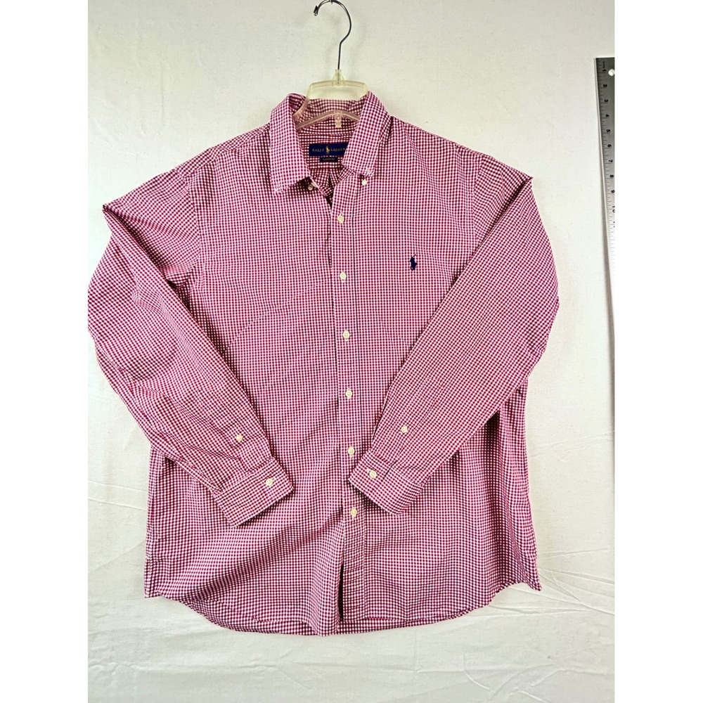 Ralph Lauren Mens XL Classic Fit Gingham Button Down Shirt Magenta White Cotton